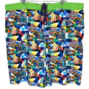 Robert Graham Mambo Woven Vintage Cars Colorful Swim Trunks Size 3XLT